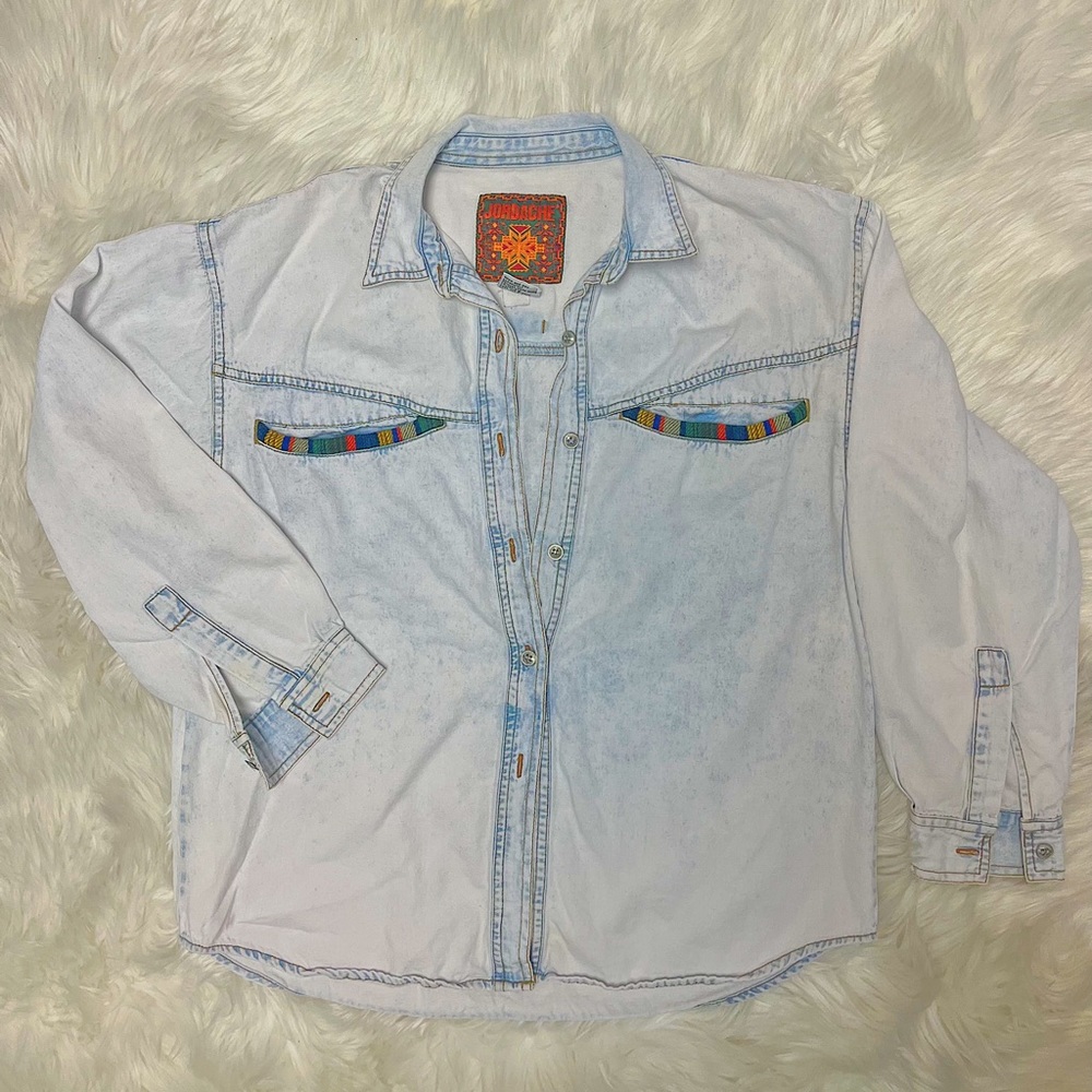 Vintage Original Jordache Denim Button Down Shirt Westerm RARE 90s Size M